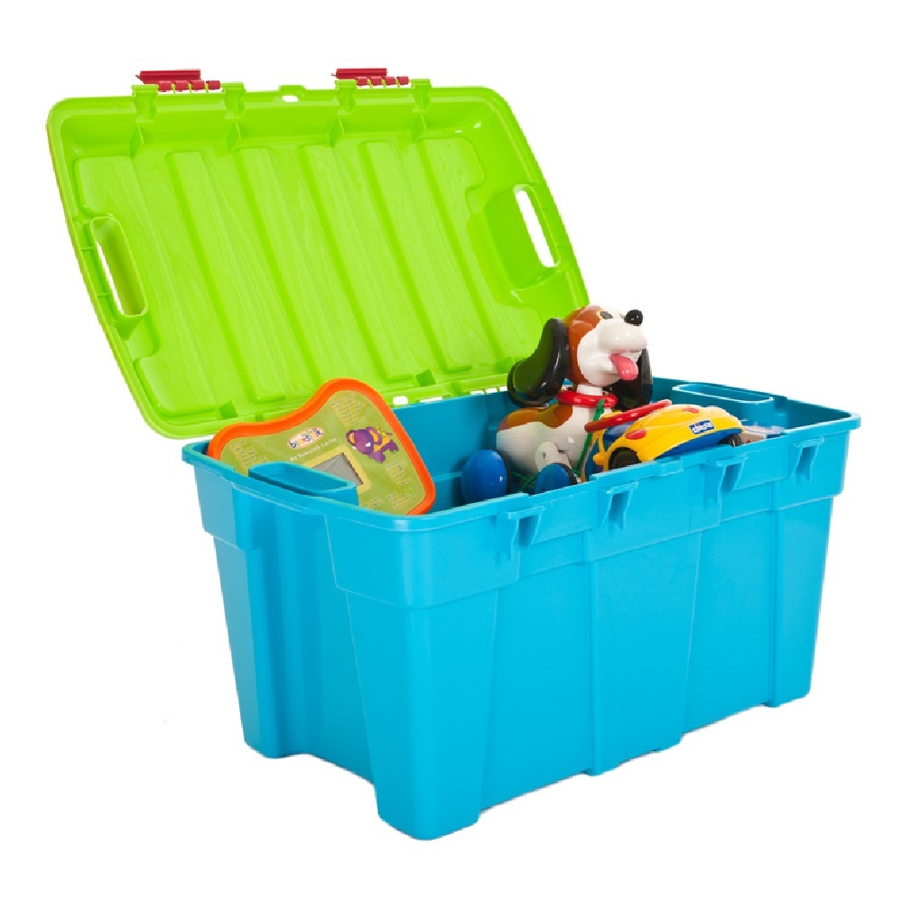 toy storage with plastic boxes